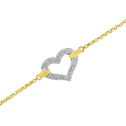 10K Two Tone Gold 1/4 Cttw Diamond Encrusted Heart Charm 7" Bracelet (H-I Color, I1-I2 Clarity) Bids.com