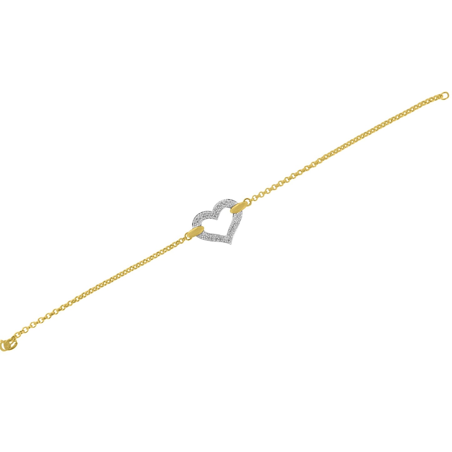 10K Two Tone Gold 1/4 Cttw Diamond Encrusted Heart Charm 7" Bracelet (H-I Color, I1-I2 Clarity) Bids.com