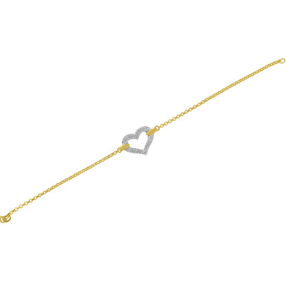 10K Two Tone Gold 1/4 Cttw Diamond Encrusted Heart Charm 7" Bracelet (H-I Color, I1-I2 Clarity) Bids.com