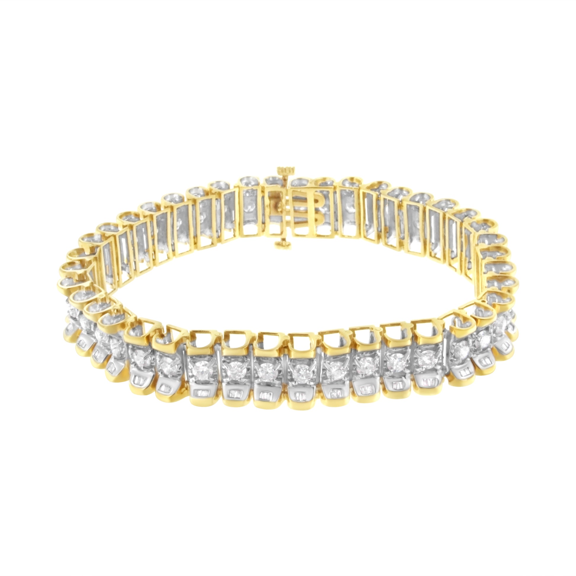 14K Yellow and White Gold 5.0 Cttw Round & Baguette Cut Diamond 7" Reflective Tennis Bracelet (H-I Color, I1-I2 Clarity) Bids.com