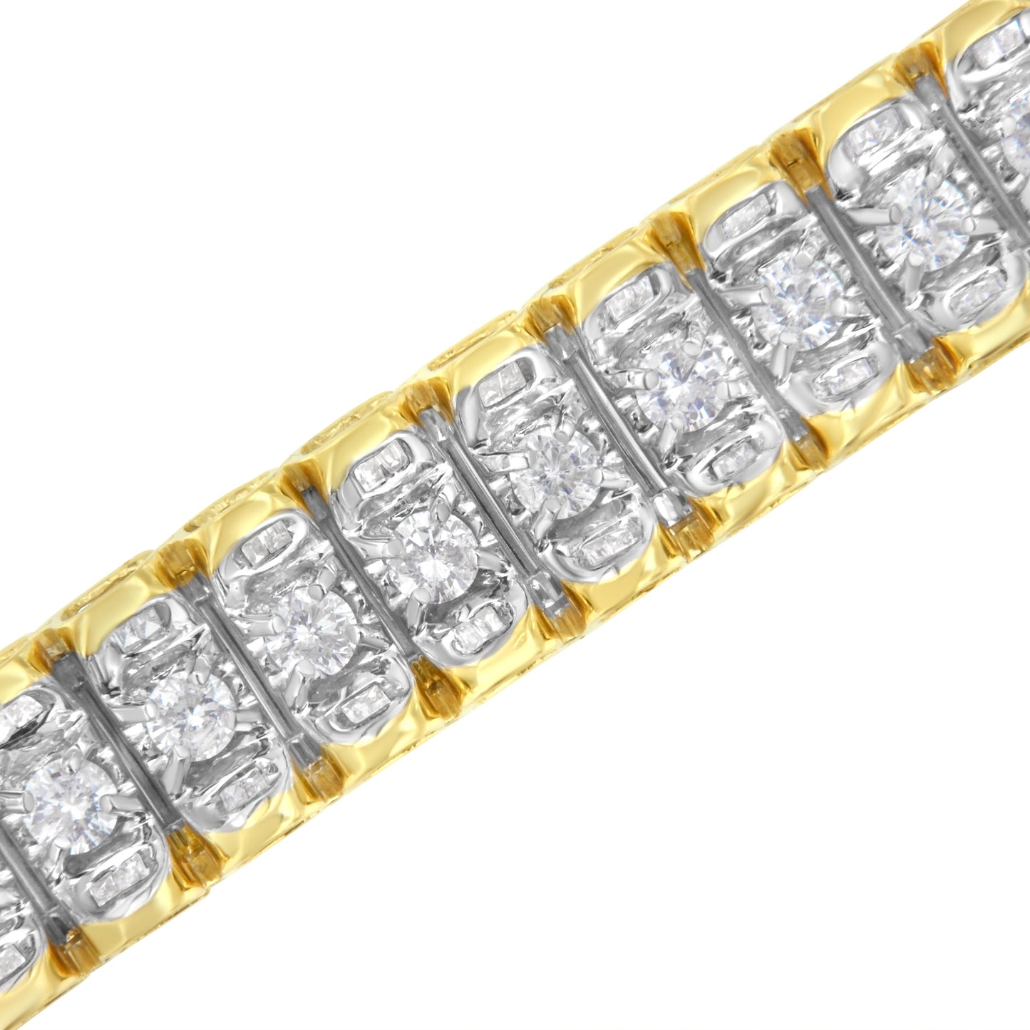 14K Yellow and White Gold 5.0 Cttw Round & Baguette Cut Diamond 7" Reflective Tennis Bracelet (H-I Color, I1-I2 Clarity) Bids.com