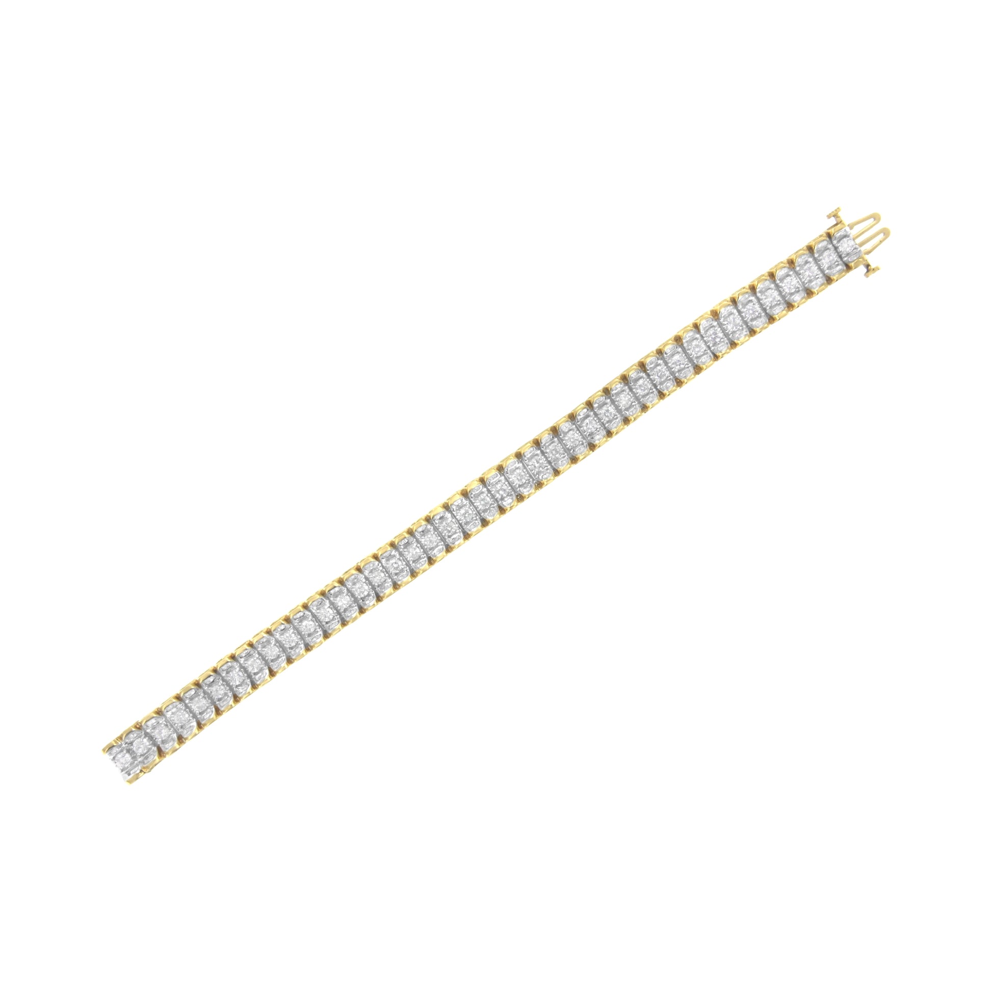 14K Yellow and White Gold 5.0 Cttw Round & Baguette Cut Diamond 7" Reflective Tennis Bracelet (H-I Color, I1-I2 Clarity) Bids.com