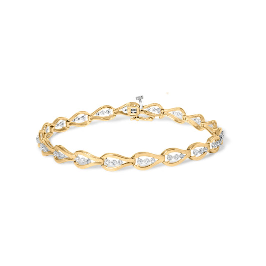 10k Yellow Gold 1/3 Cttw Diamond 3 Stone Teardrop Design Link Bracelet (I-J Color, I1-I2 Clarity) - 7.25" Inches Bids.com