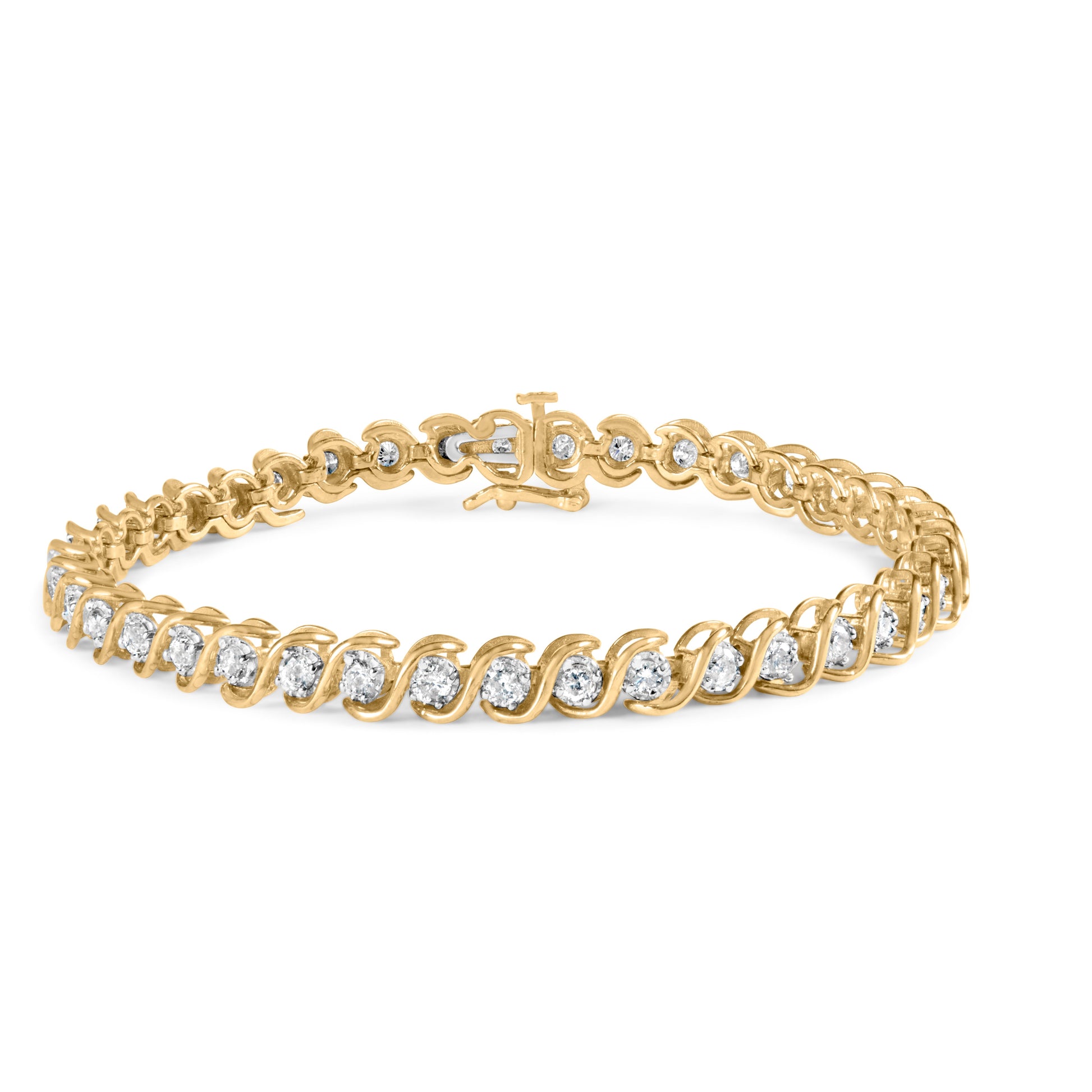 10K Yellow Gold 3 cttw Round-Cut Diamond Spiral Link 7.50" Bracelet (I-J Color, I1-I2 Clarity) Bids.com