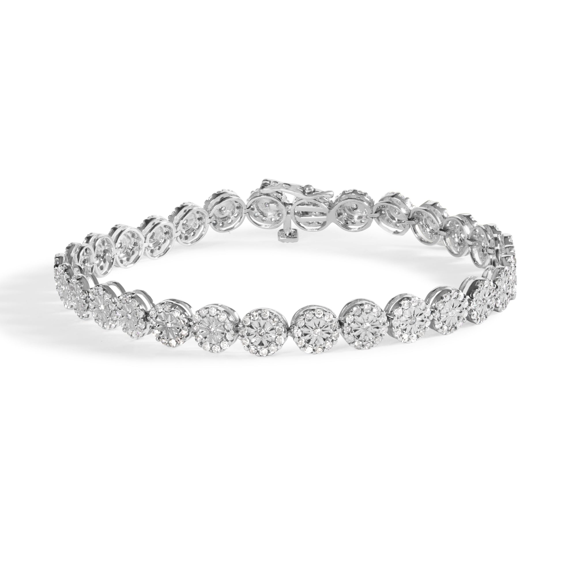14K White Gold 2.00 Cttw Diamond Halo Link Tennis Bracelet (H-I Color, I1-I2 Clarity) - 7" Inches Bids.com