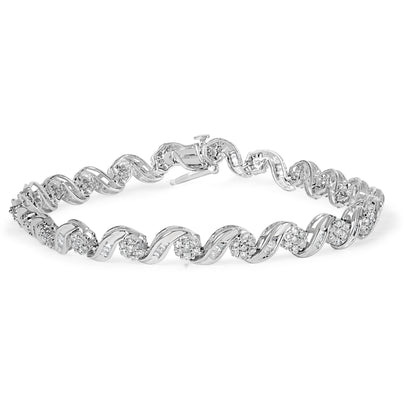 10K White Gold 2.00 Cttw Round-Cut and Baguette-Cut Diamond Floral Design Swirl Link 7" Bracelet (I-J Color, I1-I2 Clarity) Bids.com