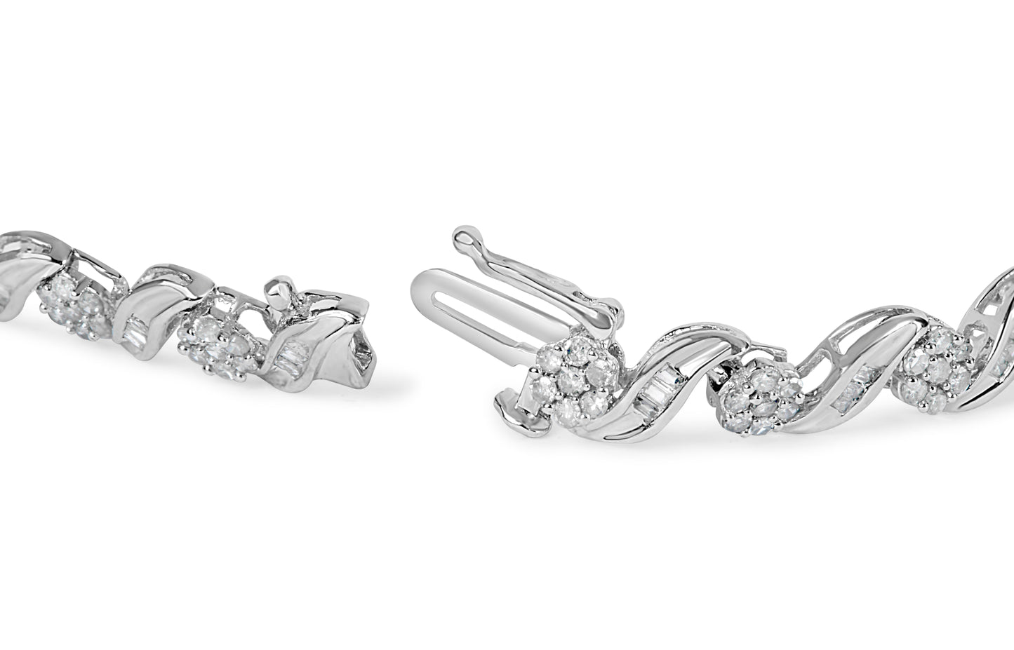 10K White Gold 2.00 Cttw Round-Cut and Baguette-Cut Diamond Floral Design Swirl Link 7" Bracelet (I-J Color, I1-I2 Clarity) Bids.com
