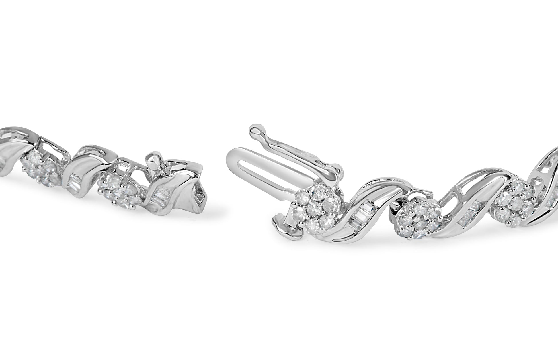 10K White Gold 2.00 Cttw Round-Cut and Baguette-Cut Diamond Floral Design Swirl Link 7" Bracelet (I-J Color, I1-I2 Clarity) Bids.com