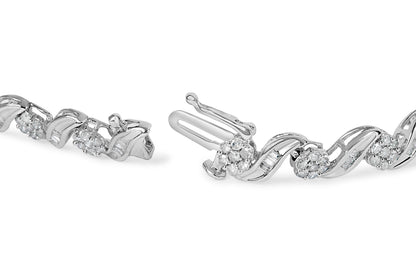10K White Gold 2.00 Cttw Round-Cut and Baguette-Cut Diamond Floral Design Swirl Link 7" Bracelet (I-J Color, I1-I2 Clarity) Bids.com