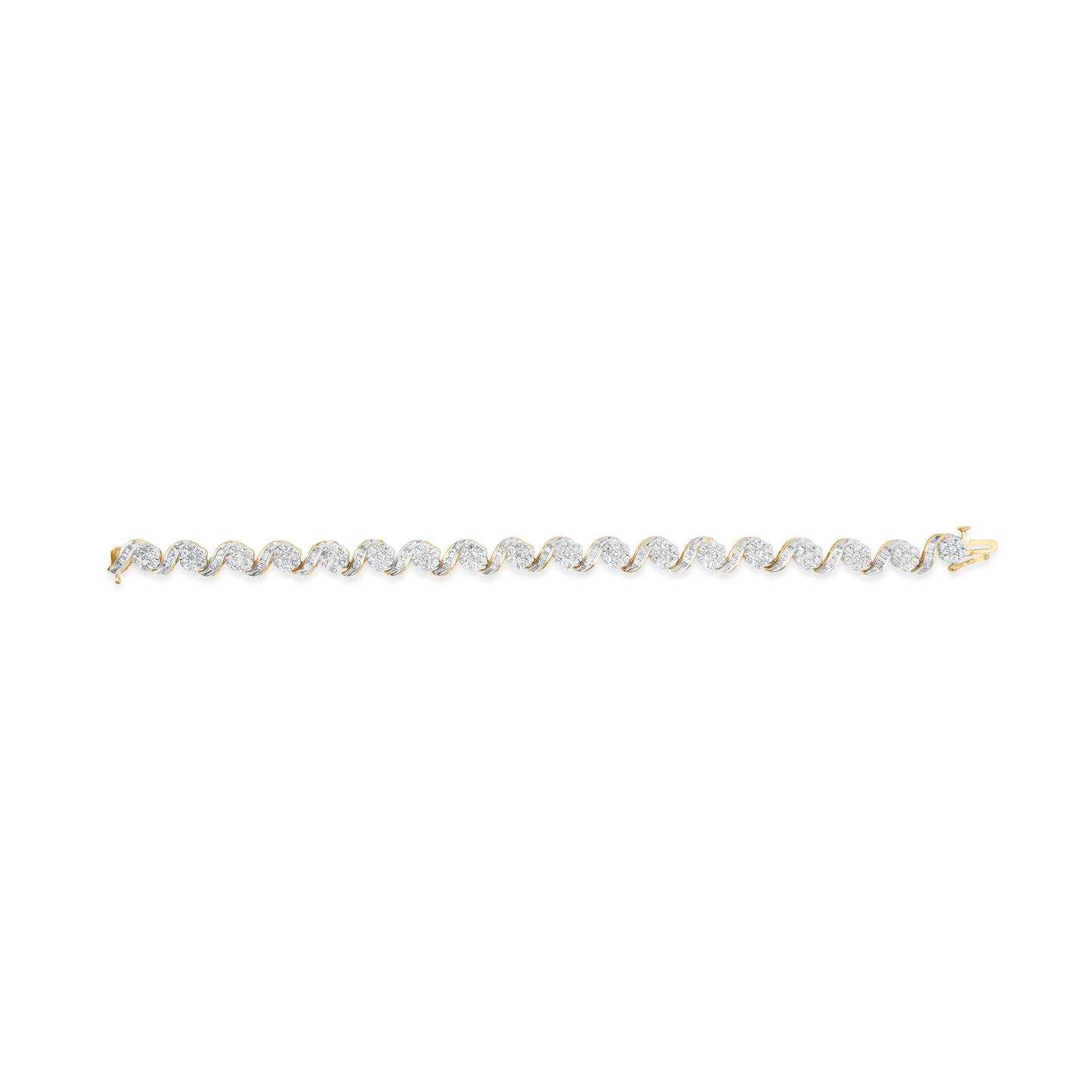 10k Yellow Gold 5.00 Cttw Round-Cut and Baguette-Cut Diamond Floral Link 7.25" Bracelet (I-J Color, I2-I3 Clarity) Bids.com