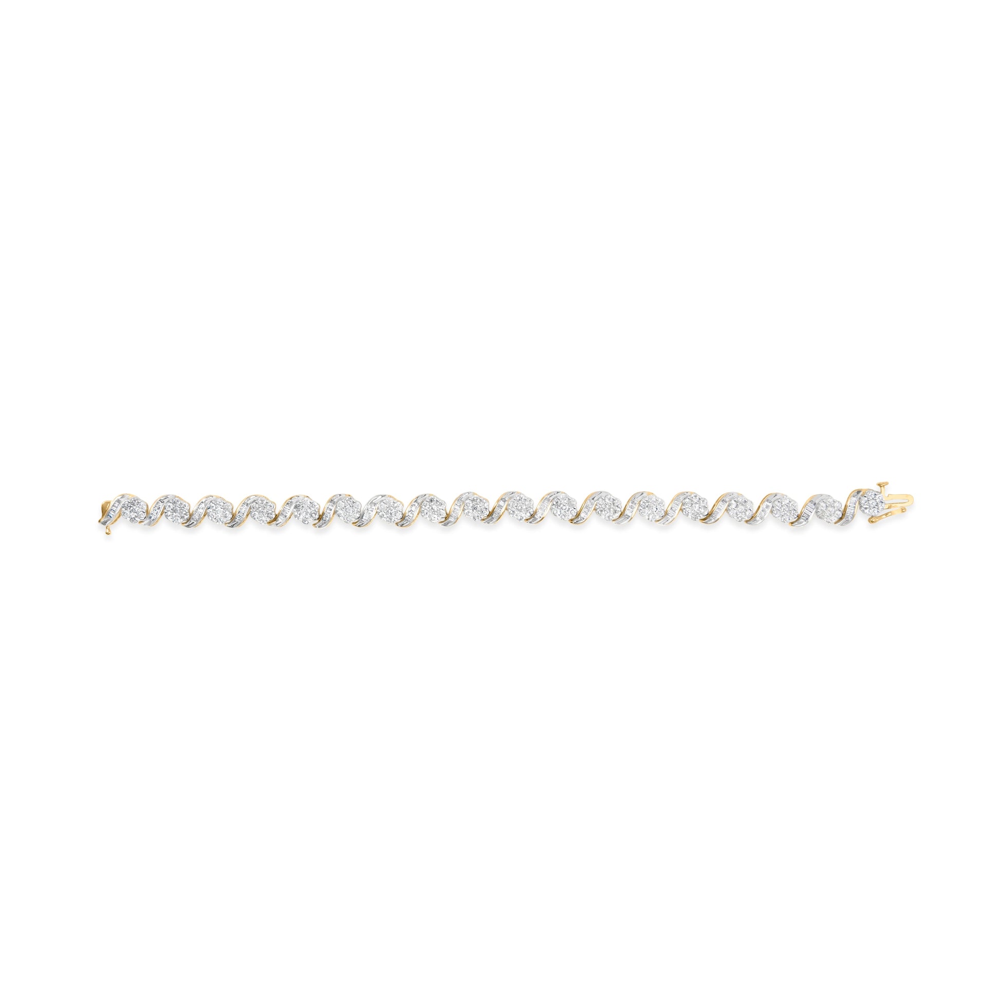 10k Yellow Gold 5.00 Cttw Round-Cut and Baguette-Cut Diamond Floral Link 7.25" Bracelet (I-J Color, I2-I3 Clarity) Bids.com
