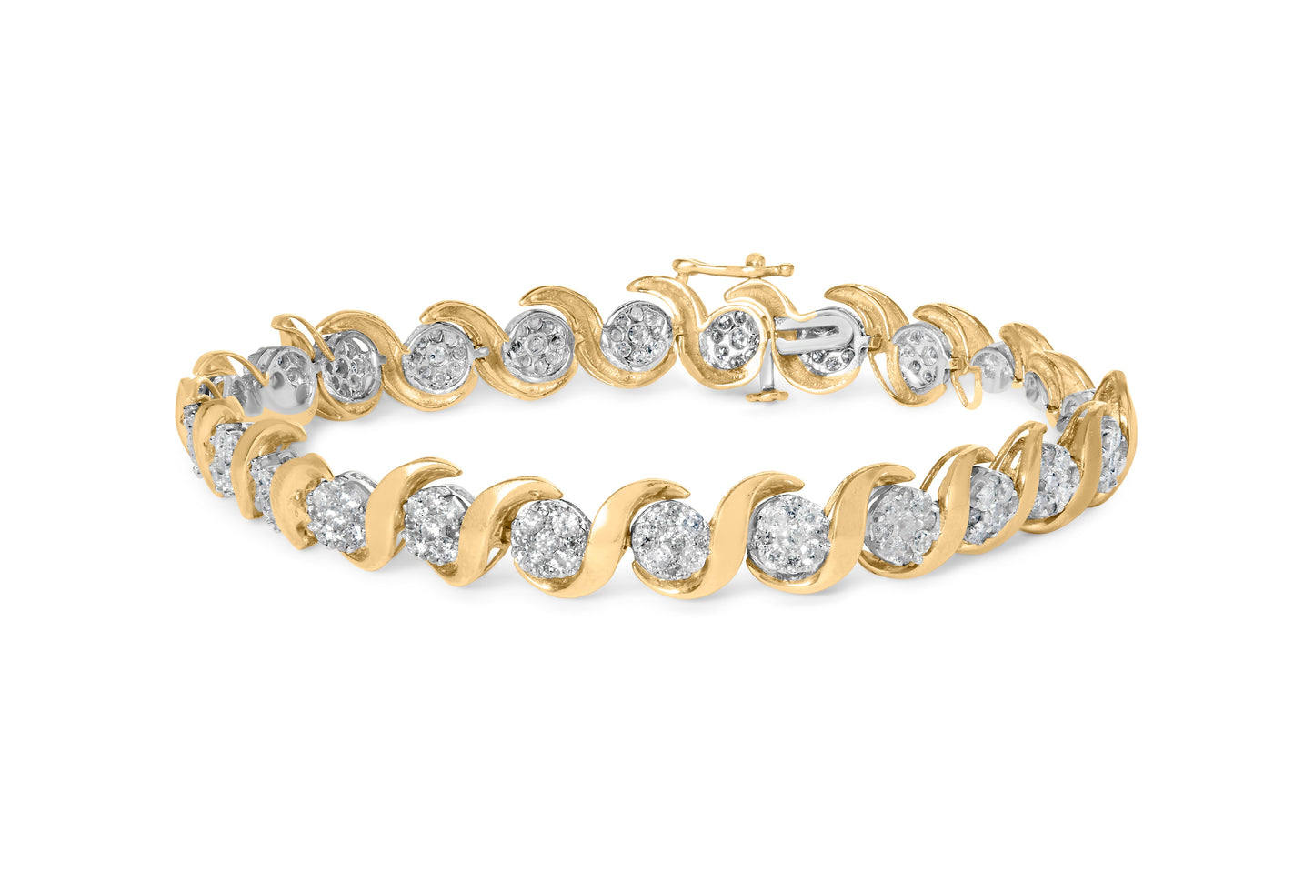 10K Yellow Gold 4.00 Cttw Round-Cut Diamond Floral Link 7.5" Bracelet (H-I Color, I2-I3 Clarity) Bids.com