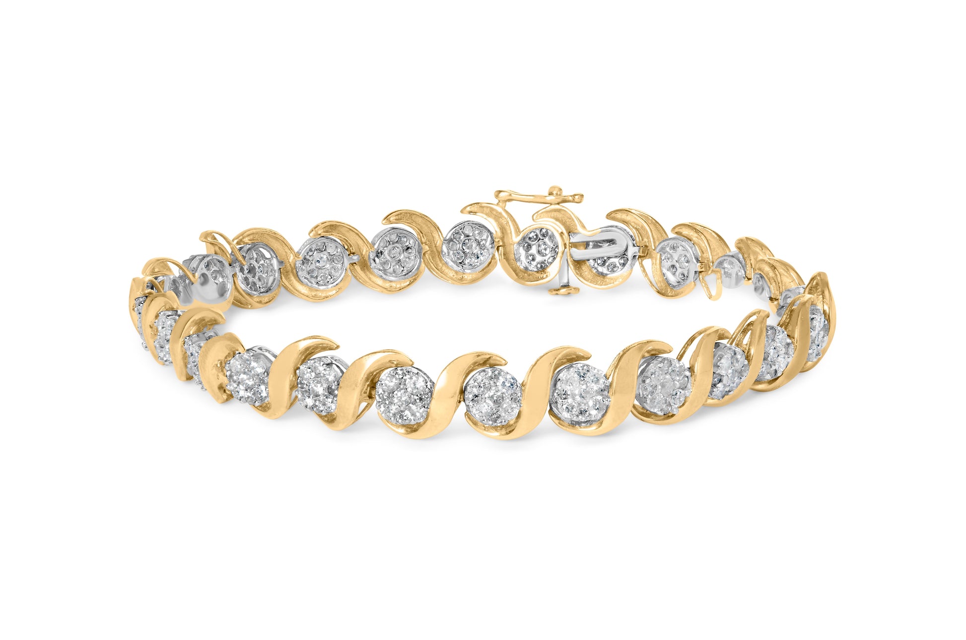 10K Yellow Gold 4.00 Cttw Round-Cut Diamond Floral Link 7.5" Bracelet (H-I Color, I2-I3 Clarity) Bids.com