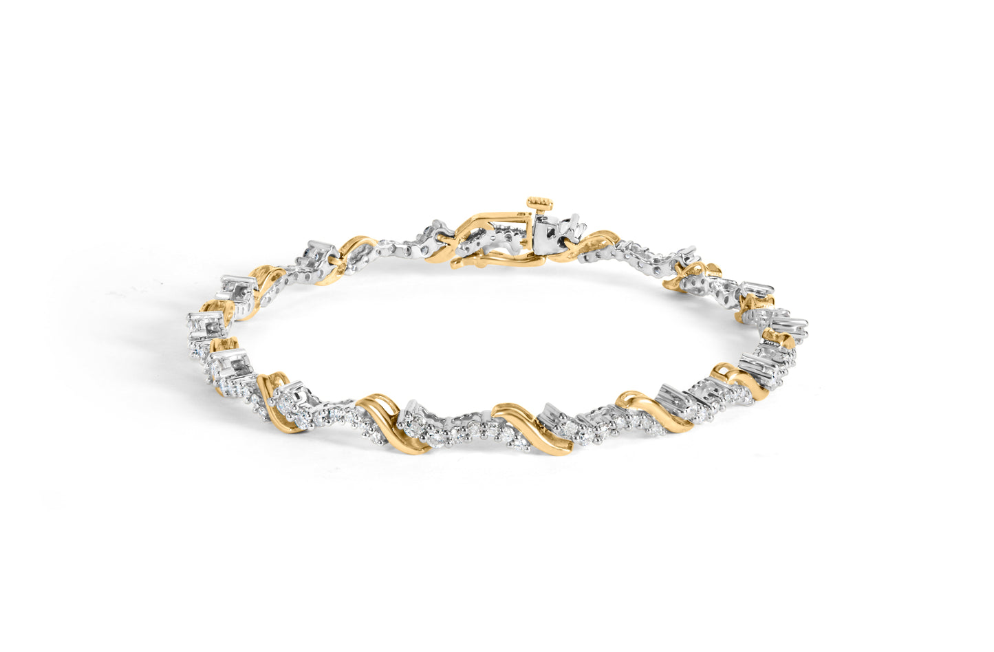 10K Yellow and White Gold 2.00 Cttw Diamond "S" Link 7" Bracelet (H-I Color, I2-I3 Clarity) Bids.com