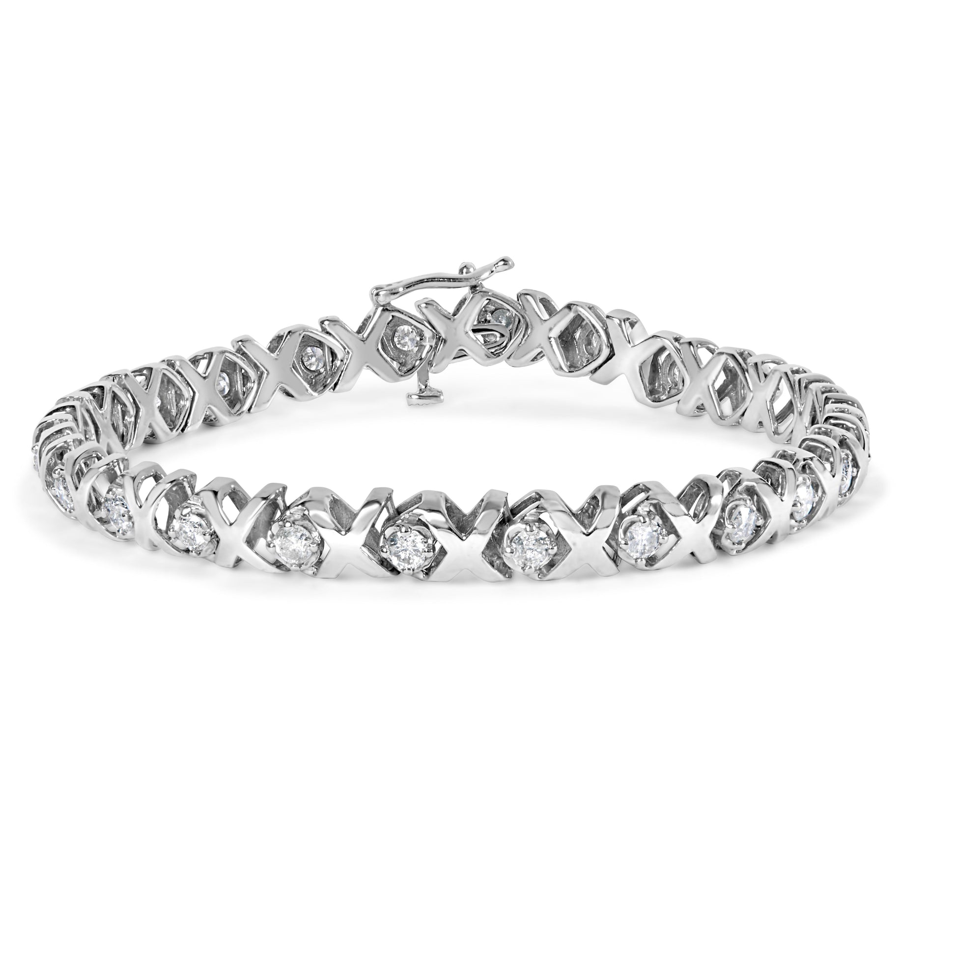 10k White Gold 2.00 Cttw Round-Cut Diamond "XOXO" Link 7" Bracelet (I-J Color, I2-I3 Clarity) Bids.com