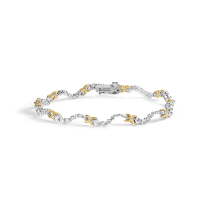 10K Two-Tone 2.00 Cttw Diamond "X" and Wave Link Bracelet (H-I Color, I1-I2 Clarity) - 7" Inches Bids.com