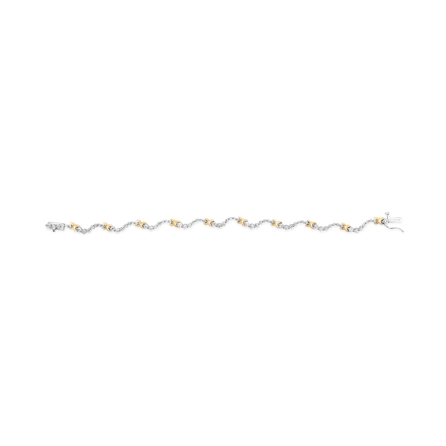 10K Two-Tone 2.00 Cttw Diamond "X" and Wave Link Bracelet (H-I Color, I1-I2 Clarity) - 7" Inches Bids.com
