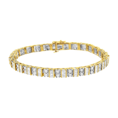10K Yellow Gold 4.0 Cttw Alternating Baguette & Round Cut Diamond Bezel- & Prong-Set 7" Tennis Bracelet (G-H Color, SI1-SI2 Clarity) Bids.com