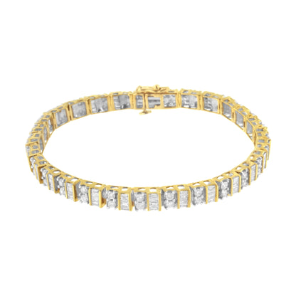 10K Yellow Gold 4.0 Cttw Alternating Baguette & Round Cut Diamond Bezel- & Prong-Set 7" Tennis Bracelet (G-H Color, SI1-SI2 Clarity) Bids.com