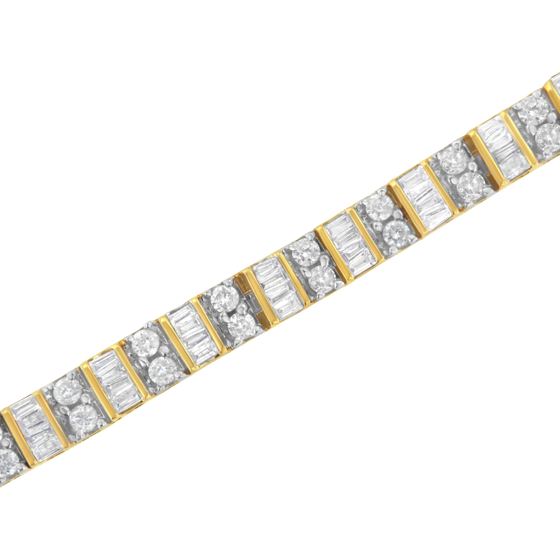 10K Yellow Gold 4.0 Cttw Alternating Baguette & Round Cut Diamond Bezel- & Prong-Set 7" Tennis Bracelet (G-H Color, SI1-SI2 Clarity) Bids.com