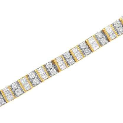 10K Yellow Gold 4.0 Cttw Alternating Baguette & Round Cut Diamond Bezel- & Prong-Set 7" Tennis Bracelet (G-H Color, SI1-SI2 Clarity) Bids.com