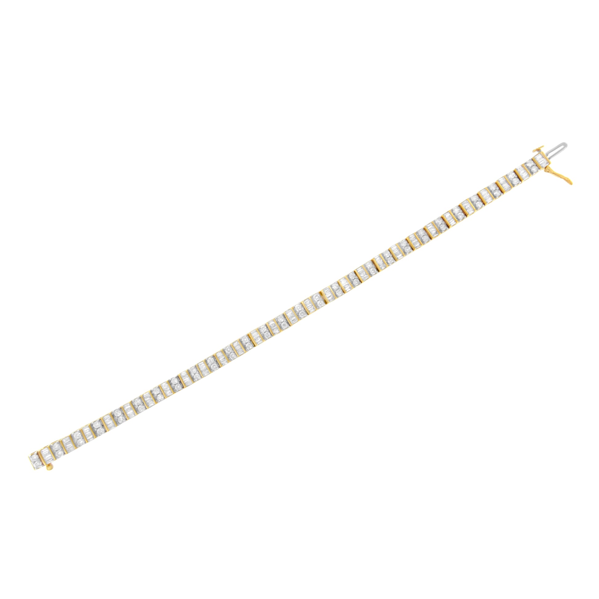 10K Yellow Gold 4.0 Cttw Alternating Baguette & Round Cut Diamond Bezel- & Prong-Set 7" Tennis Bracelet (G-H Color, SI1-SI2 Clarity) Bids.com