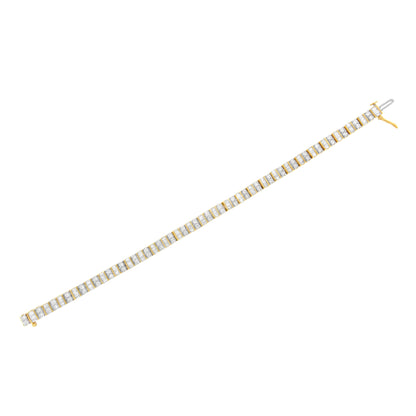 10K Yellow Gold 4.0 Cttw Alternating Baguette & Round Cut Diamond Bezel- & Prong-Set 7" Tennis Bracelet (G-H Color, SI1-SI2 Clarity) Bids.com