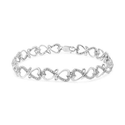 .925 Sterling Silver 1/3 Cttw Round-Cut Diamond Double Heart Infinity Link 7.25" Bracelet (H-I Color, I3 Clarity) Bids.com
