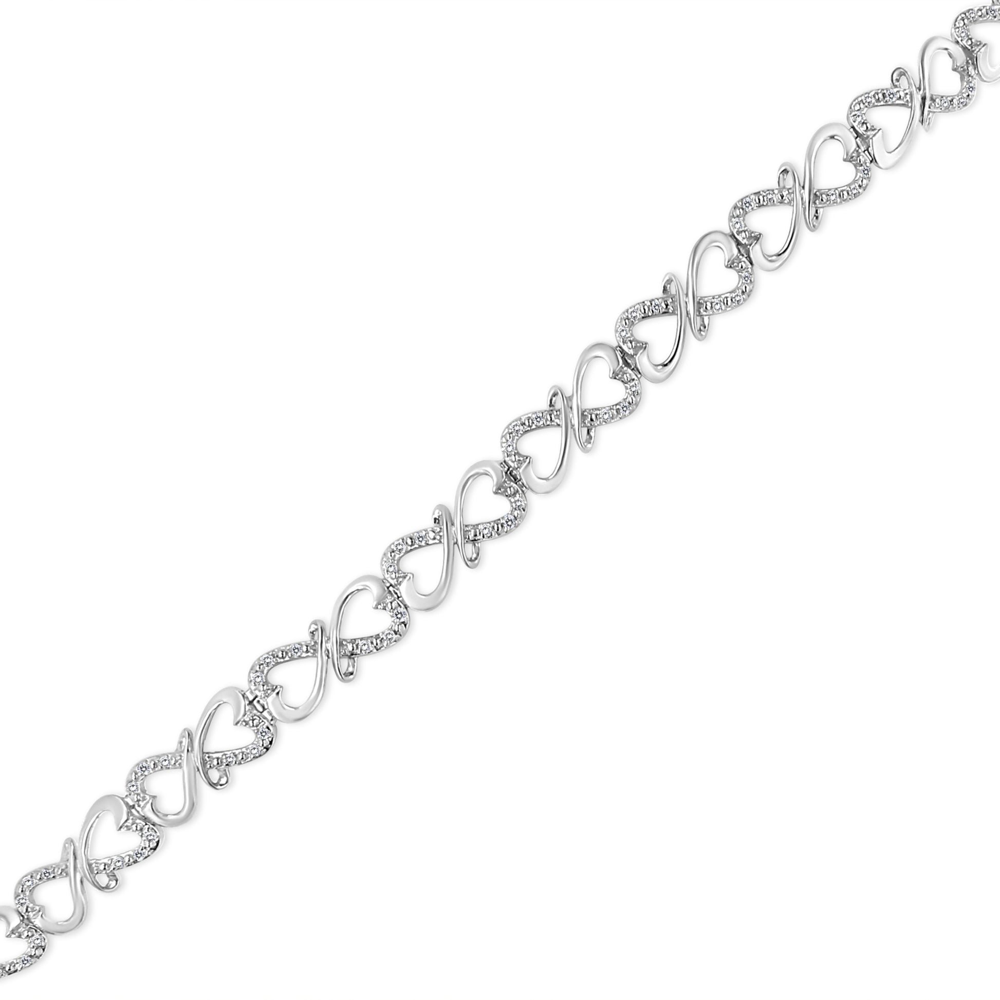 .925 Sterling Silver 1/3 Cttw Round-Cut Diamond Double Heart Infinity Link 7.25" Bracelet (H-I Color, I3 Clarity) Bids.com