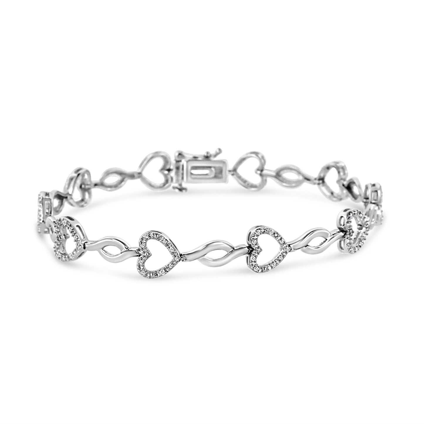 .925 Sterling Silver 1/4 Cttw Round-Cut Diamond Alternating Heart and Leaf Link Bracelet (I-J Color, I3 Clarity) - Size 7.25" Bids.com