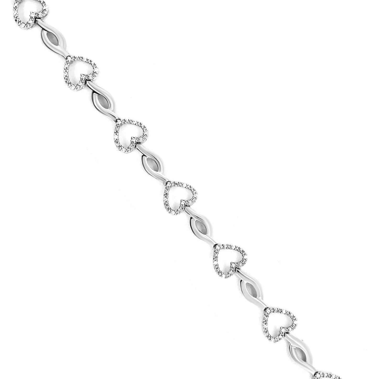 .925 Sterling Silver 1/4 Cttw Round-Cut Diamond Alternating Heart and Leaf Link Bracelet (I-J Color, I3 Clarity) - Size 7.25" Bids.com