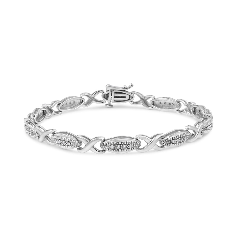 .925 Sterling Silver 1/5 Cttw Round-Cut Diamond "X" Link Bracelet - Size 7.50" (I-J Color, I2-I3 Clarity) Bids.com