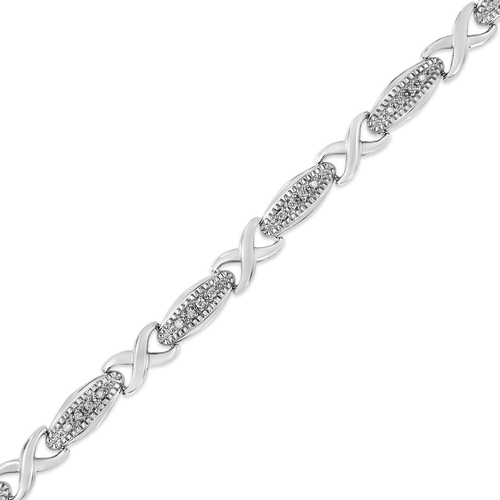 .925 Sterling Silver 1/5 Cttw Round-Cut Diamond "X" Link Bracelet - Size 7.50" (I-J Color, I2-I3 Clarity) Bids.com