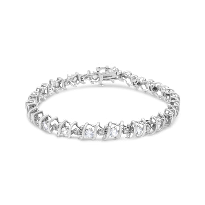 .925 Sterling Silver, Lab-Grown Gemstone and 4 Cttw Round Diamond Tennis Bracelet (H-I Color, I1-I2 Clarity) - Created Blue Sapphire, September Birthstone Bids.com
