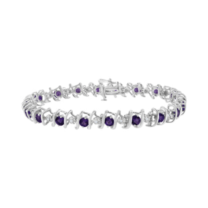 .925 Sterling Silver, Lab-Grown Gemstone and 4 Cttw Round Diamond Tennis Bracelet (H-I Color, I1-I2 Clarity) - Created Blue Sapphire, September Birthstone Bids.com