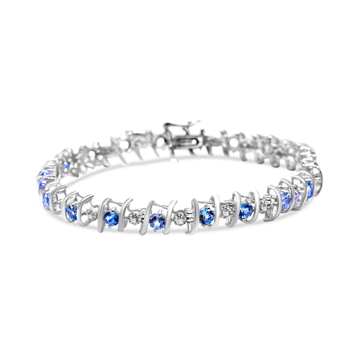 .925 Sterling Silver, Lab-Grown Gemstone and 4 Cttw Round Diamond Tennis Bracelet (H-I Color, I1-I2 Clarity) - Created Blue Sapphire, September Birthstone Bids.com