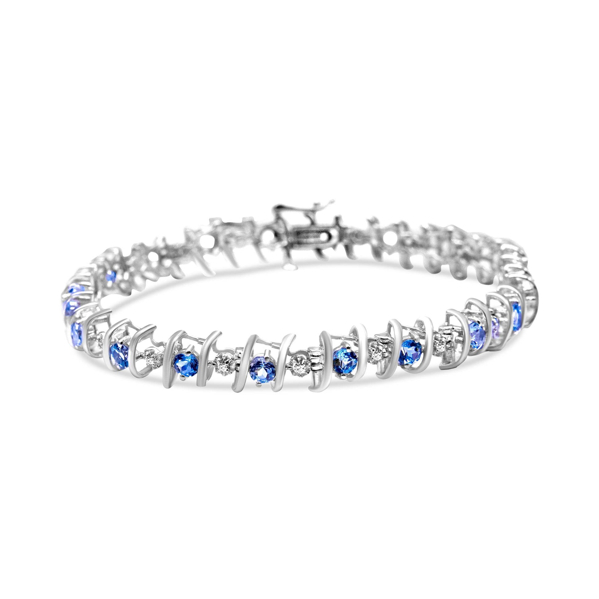 .925 Sterling Silver, Lab-Grown Gemstone and 4 Cttw Round Diamond Tennis Bracelet (H-I Color, I1-I2 Clarity) - Created Blue Sapphire, September Birthstone Bids.com