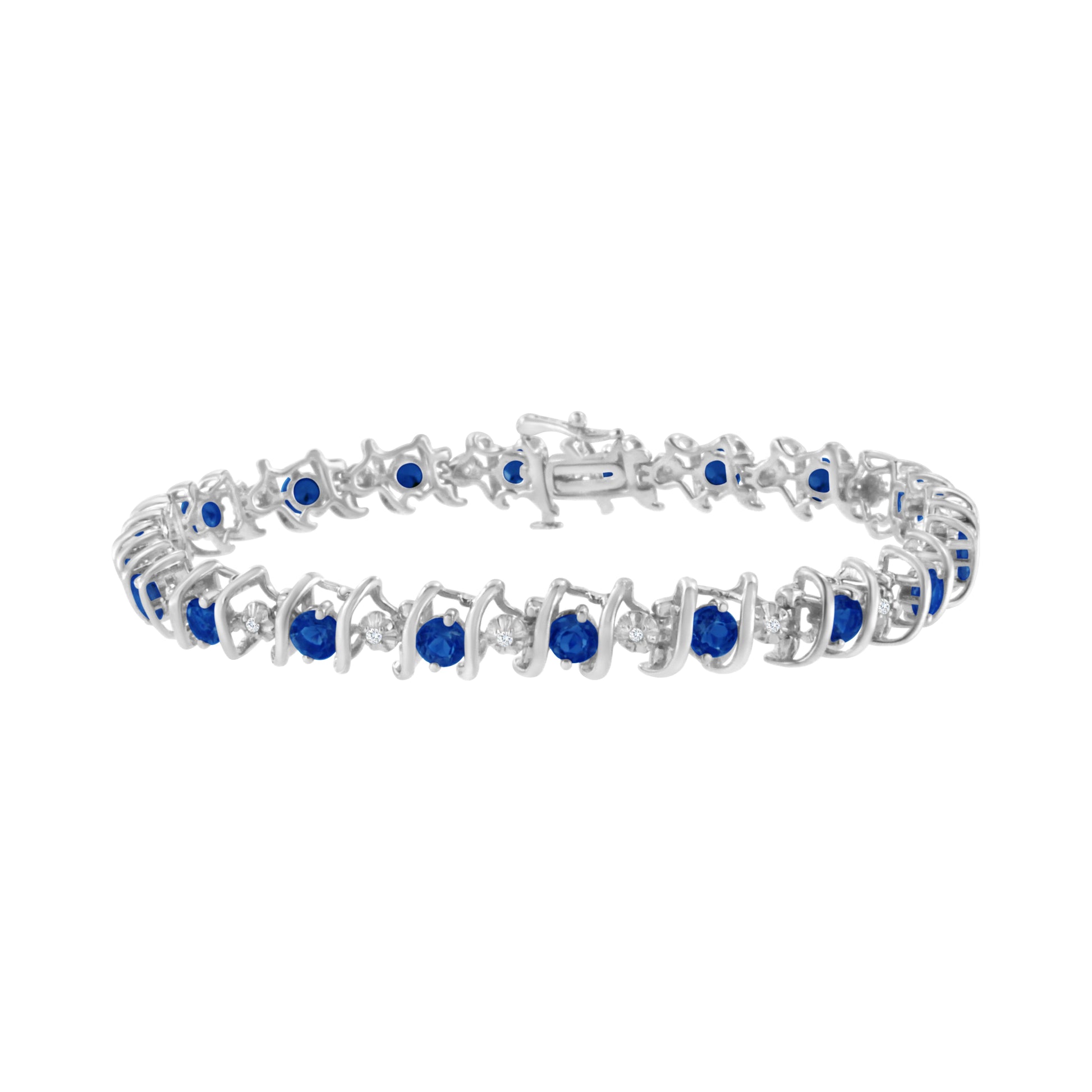 .925 Sterling Silver, Lab-Grown Gemstone and 4 Cttw Round Diamond Tennis Bracelet (H-I Color, I1-I2 Clarity) - Created Blue Sapphire, September Birthstone Bids.com