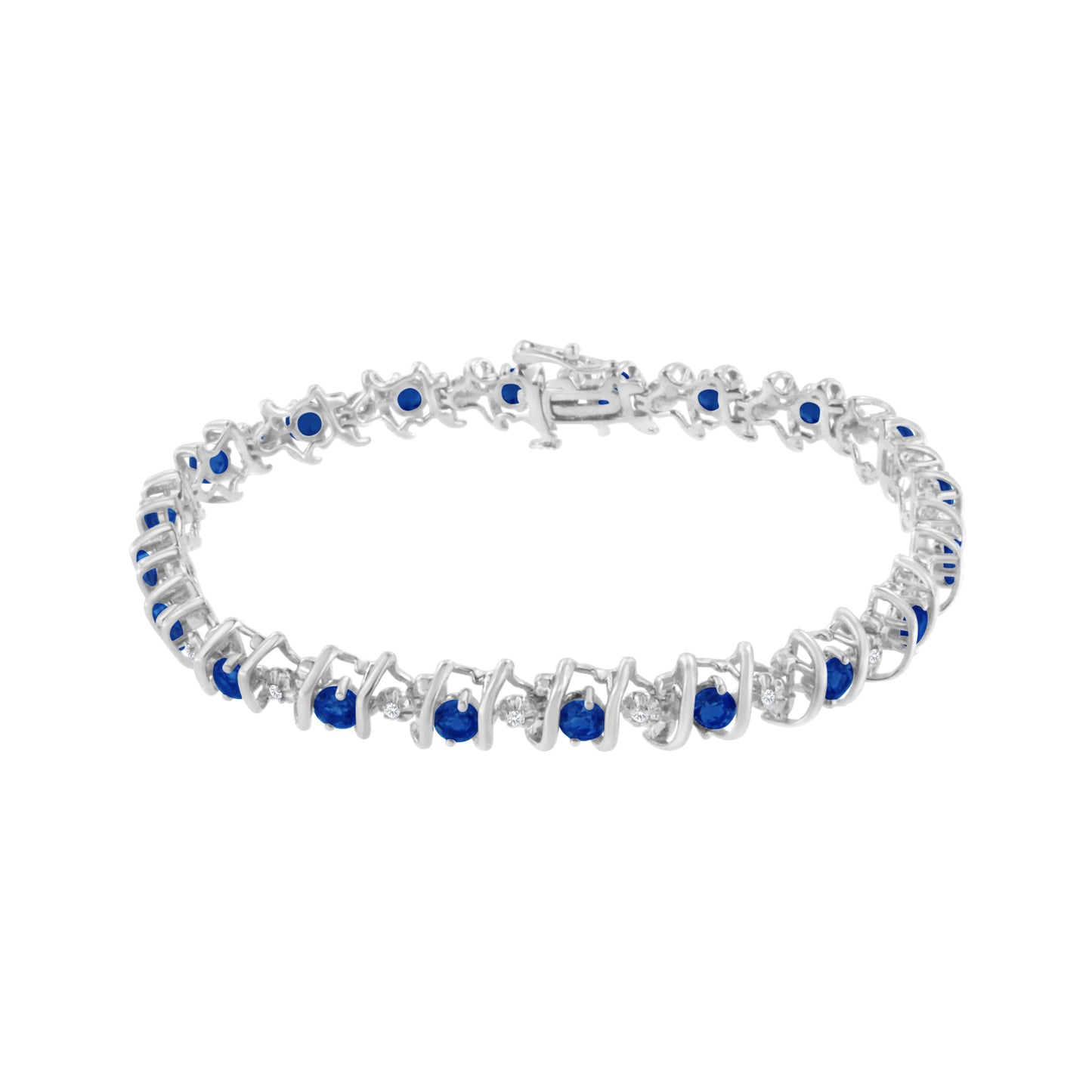 .925 Sterling Silver, Lab-Grown Gemstone and 4 Cttw Round Diamond Tennis Bracelet (H-I Color, I1-I2 Clarity) - Created Blue Sapphire, September Birthstone Bids.com