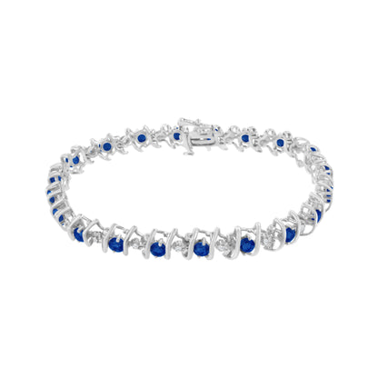 .925 Sterling Silver, Lab-Grown Gemstone and 4 Cttw Round Diamond Tennis Bracelet (H-I Color, I1-I2 Clarity) - Created Blue Sapphire, September Birthstone Bids.com