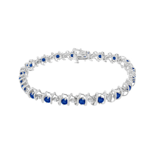 .925 Sterling Silver, Lab-Grown Gemstone and 4 Cttw Round Diamond Tennis Bracelet (H-I Color, I1-I2 Clarity) - Created Blue Sapphire, September Birthstone Bids.com