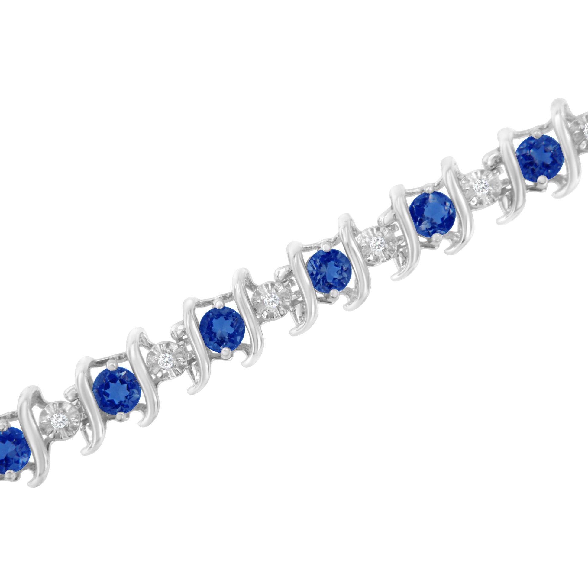 .925 Sterling Silver, Lab-Grown Gemstone and 4 Cttw Round Diamond Tennis Bracelet (H-I Color, I1-I2 Clarity) - Created Blue Sapphire, September Birthstone Bids.com