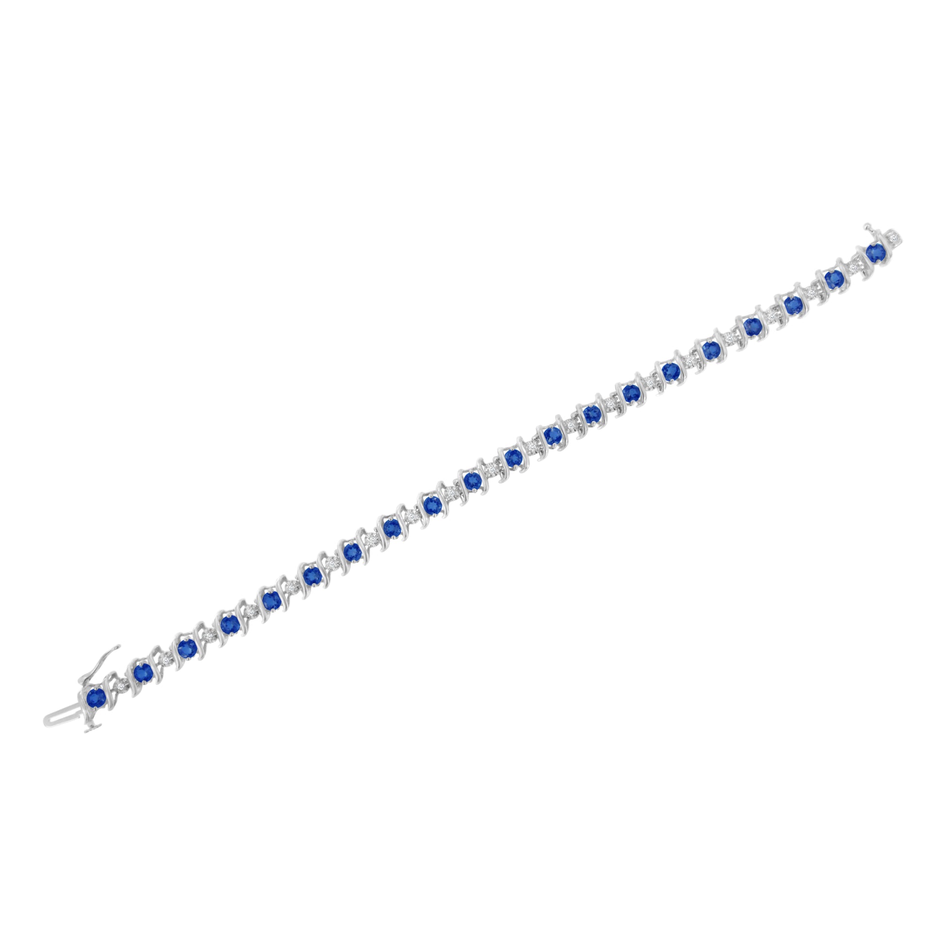 .925 Sterling Silver, Lab-Grown Gemstone and 4 Cttw Round Diamond Tennis Bracelet (H-I Color, I1-I2 Clarity) - Created Blue Sapphire, September Birthstone Bids.com