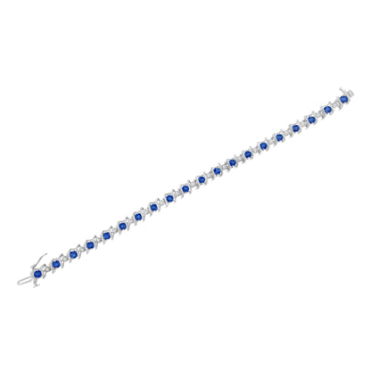 .925 Sterling Silver, Lab-Grown Gemstone and 4 Cttw Round Diamond Tennis Bracelet (H-I Color, I1-I2 Clarity) - Created Blue Sapphire, September Birthstone Bids.com