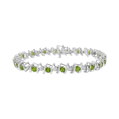 .925 Sterling Silver, Lab-Grown Gemstone and 4 Cttw Round Diamond Tennis Bracelet (H-I Color, I1-I2 Clarity) - Created Blue Sapphire, September Birthstone Bids.com