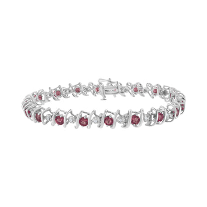 .925 Sterling Silver, Lab-Grown Gemstone and 4 Cttw Round Diamond Tennis Bracelet (H-I Color, I1-I2 Clarity) - Created Blue Sapphire, September Birthstone Bids.com