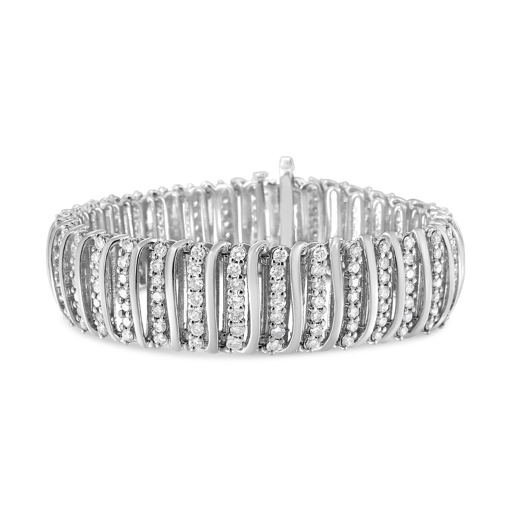 .925 Sterling Silver 8 1/2 Cttw Diamond 7 Row Chevron "S" Curved Link Tennis Bracelet (I-J color, I1-I2 clarity) - 7.25" Bids.com