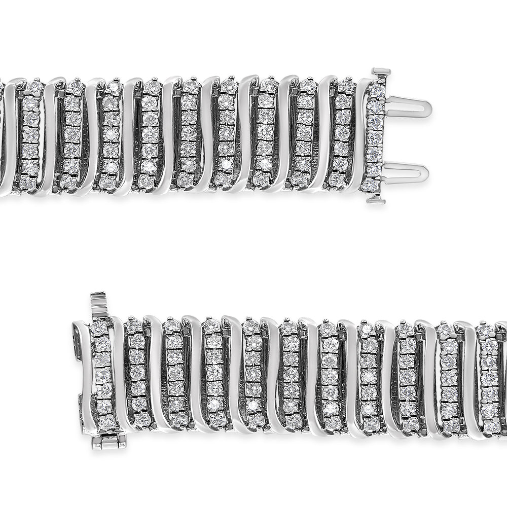 .925 Sterling Silver 8 1/2 Cttw Diamond 7 Row Chevron "S" Curved Link Tennis Bracelet (I-J color, I1-I2 clarity) - 7.25" Bids.com