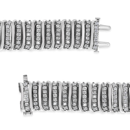 .925 Sterling Silver 8 1/2 Cttw Diamond 7 Row Chevron "S" Curved Link Tennis Bracelet (I-J color, I1-I2 clarity) - 7.25" Bids.com