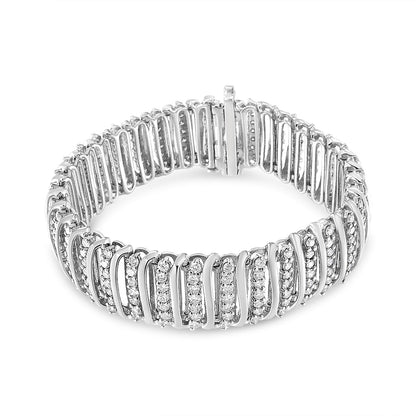 .925 Sterling Silver 8 1/2 Cttw Diamond 7 Row Chevron "S" Curved Link Tennis Bracelet (I-J color, I1-I2 clarity) - 7.25" Bids.com